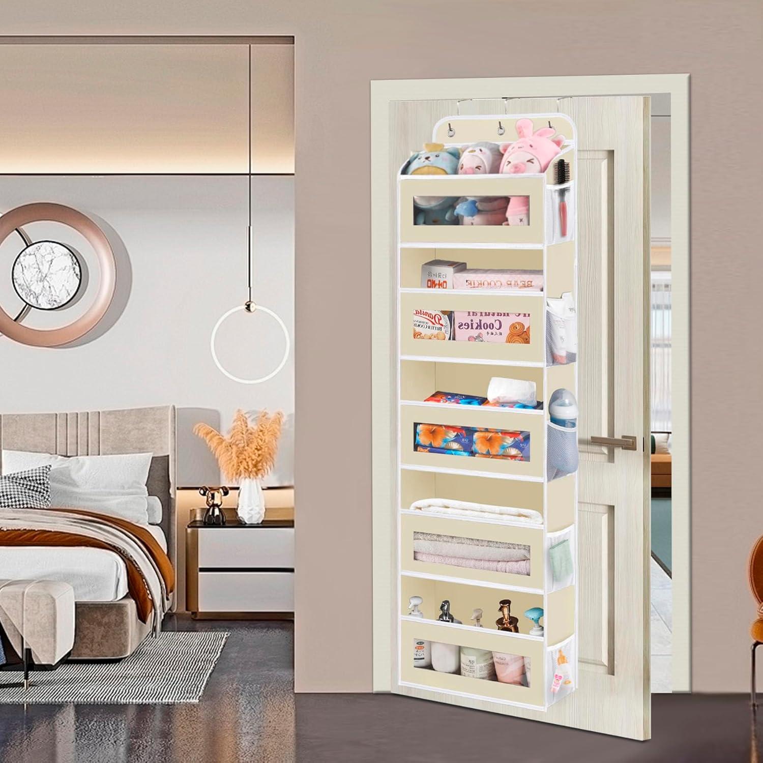 Over The Door Organizer, 5 Shelves Closet Door Hanging Organizer with 10 Mesh Pockets, Nursery Closet Organizer, Baby Essentials, Dorm Room Essentials for Girls