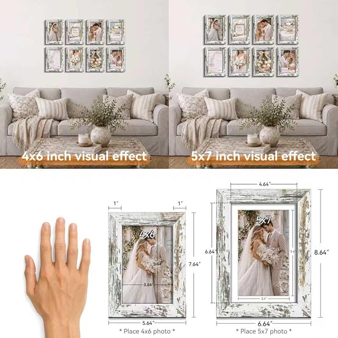 5x7 Picture Frames Set of 8, Vintage Rustic Farmhouse Industrial Style Photo - Image 4