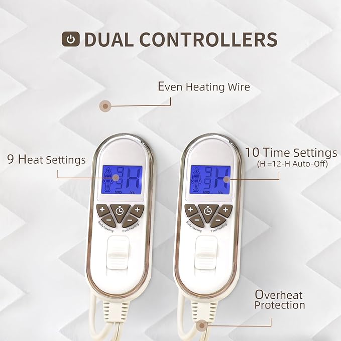 Bwarm Premium Multi-Zone Heated Mattress Pad Cal King, Dual Control 72" x 84" - Image 4