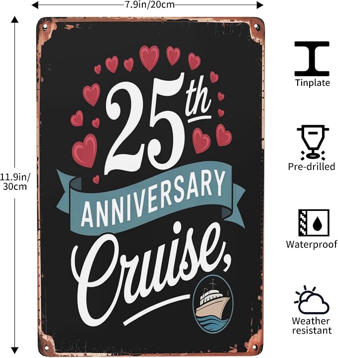 25th Anniversary Cruise metal tin sign 8x12 inch decorative wall decor - Image 3