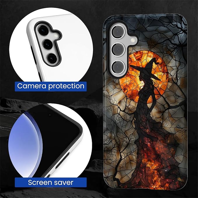 Case for Samsung Galaxy S24 Plus Case, Halloween Witch Moon Stained Glass - Image 2