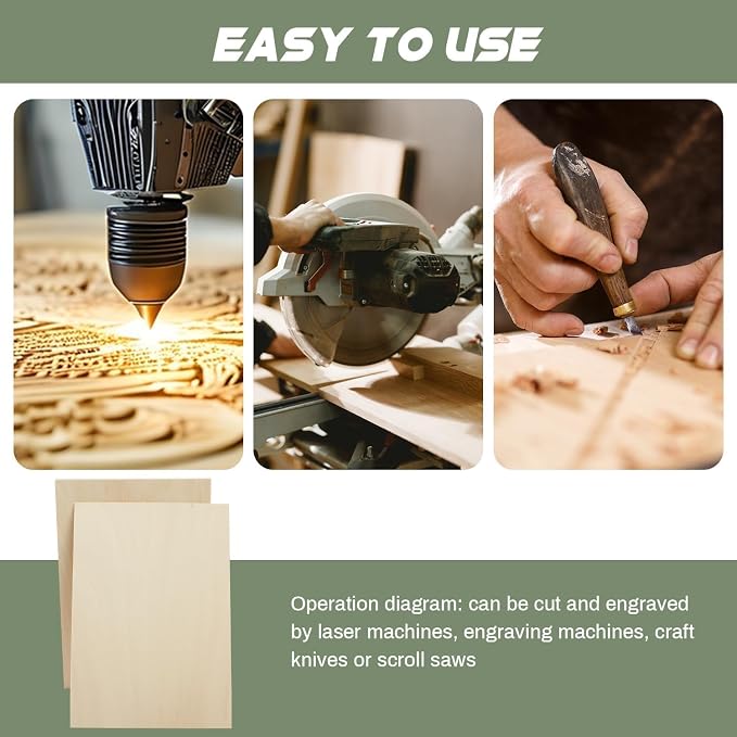 6 Pack Plywood Sheets, Unfinished Wood Boards Blanks - Image 3