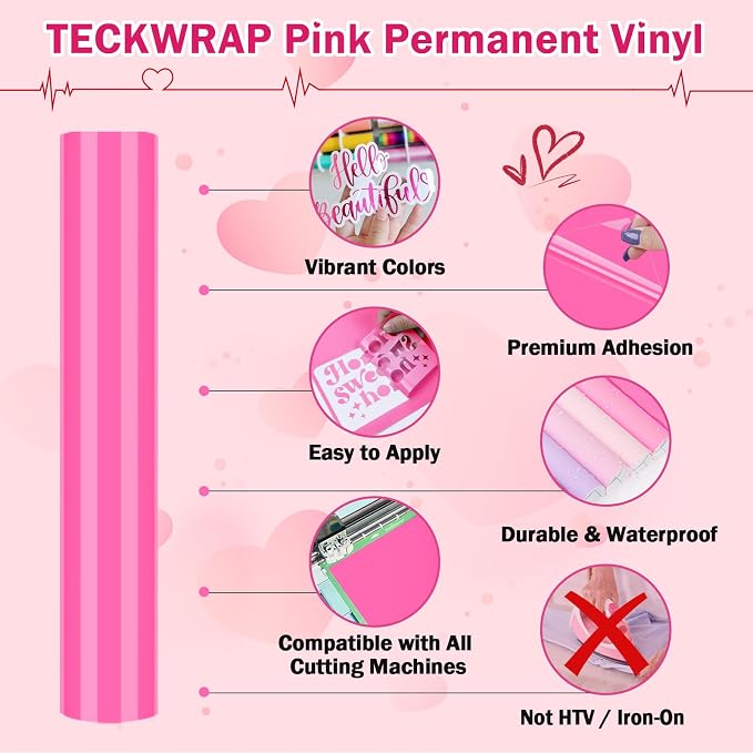 TECKWRAP Pink Permanent Vinyl Sheets – 12" x 12" 16 Assorted Colors - Image 2
