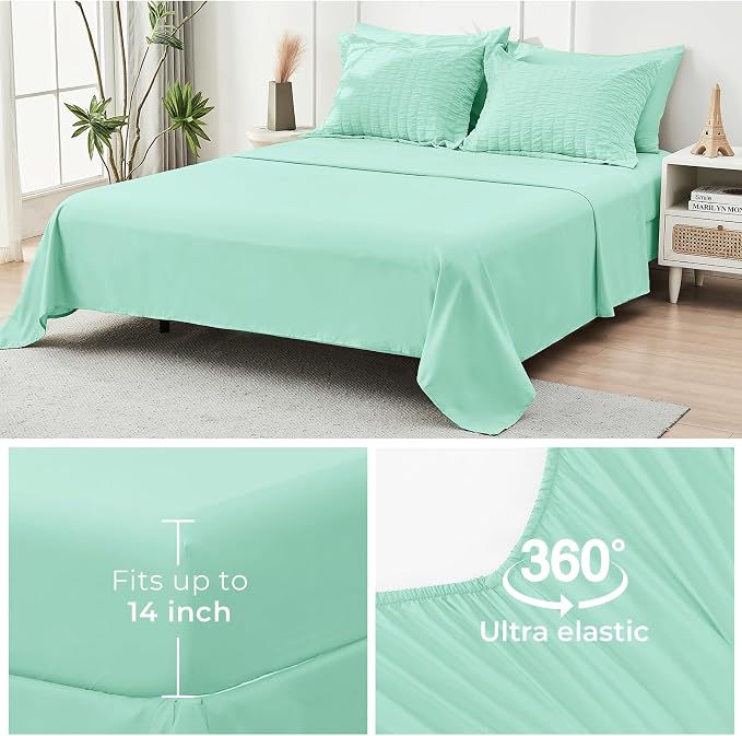 HYMOKEGE Mint Green Full Size Comforter Sets Seersucker 7 Pieces, All Season - Image 7