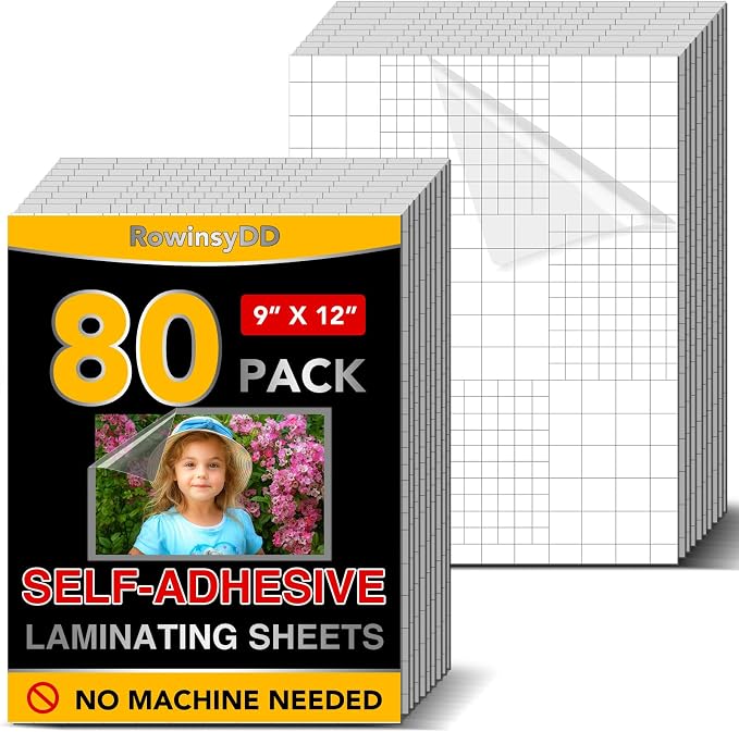 RowinsyDD 80 PCS Self Laminating Sheets, Self Adhesive Laminating Sheets | 8.5 by RowinsyDD