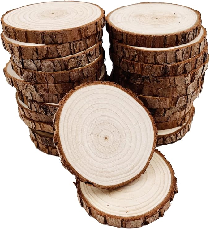 Unfinished Natural with Tree Bark Wood Slices 30 Pcs 2.4"-2.8" inch Disc by WilliamCraftCalifornia