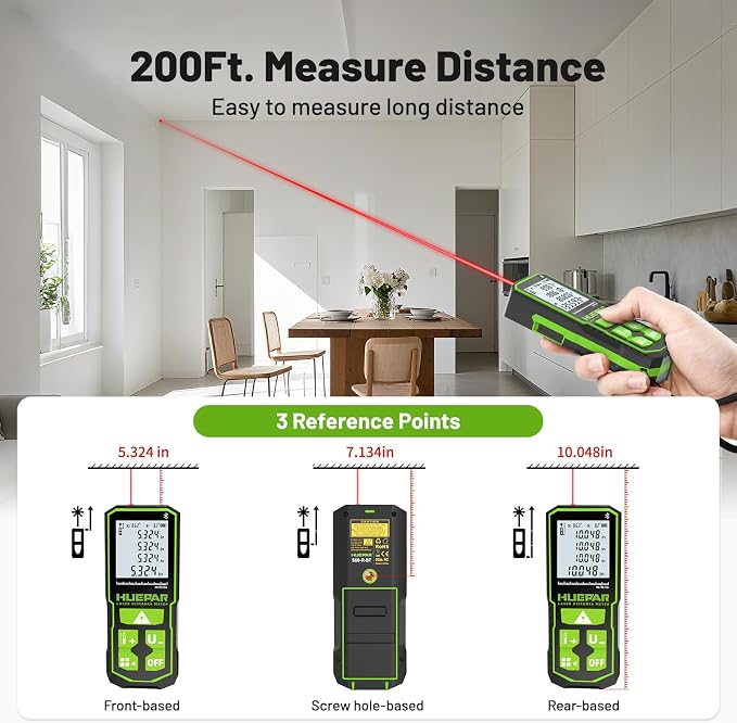 Huepar 200Ft Bluetooth Laser Measuring Tool S60-BT, APP Control, Rechargeable - Image 7
