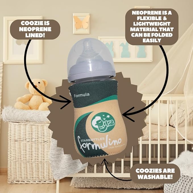 Coffee Themed Coozies for Baby Bottles - Funny Gift for New Parents & Baby Showers - (2 Premium Designed Neoprene Coozies + BPA/Lead/Phthalate Free Bottle Included) (Design 2)