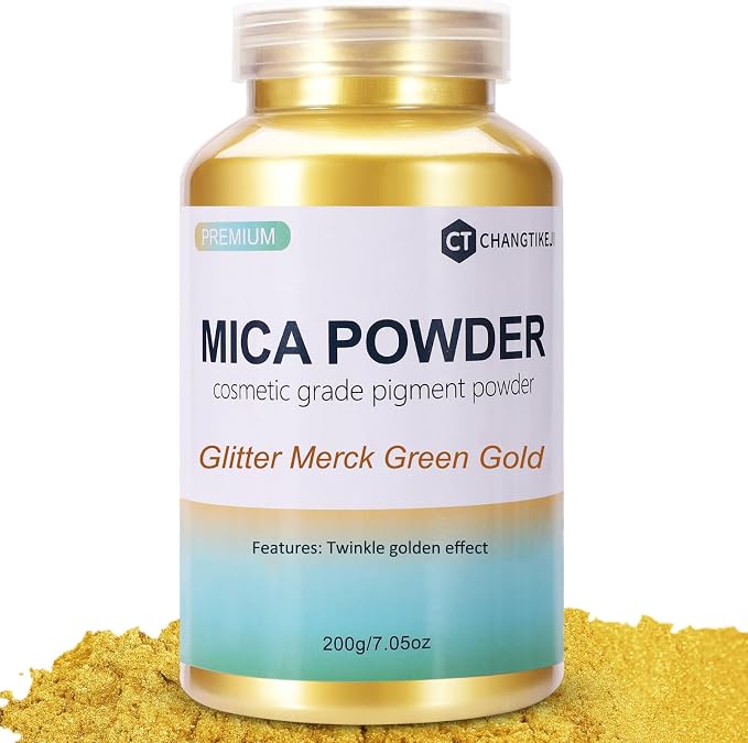 Mica Powder, 7.05OZ（200g）, Glitter Merck Green Gold Mica Powder Pigment by CHANGTIKEJIWelcomeYouOrder