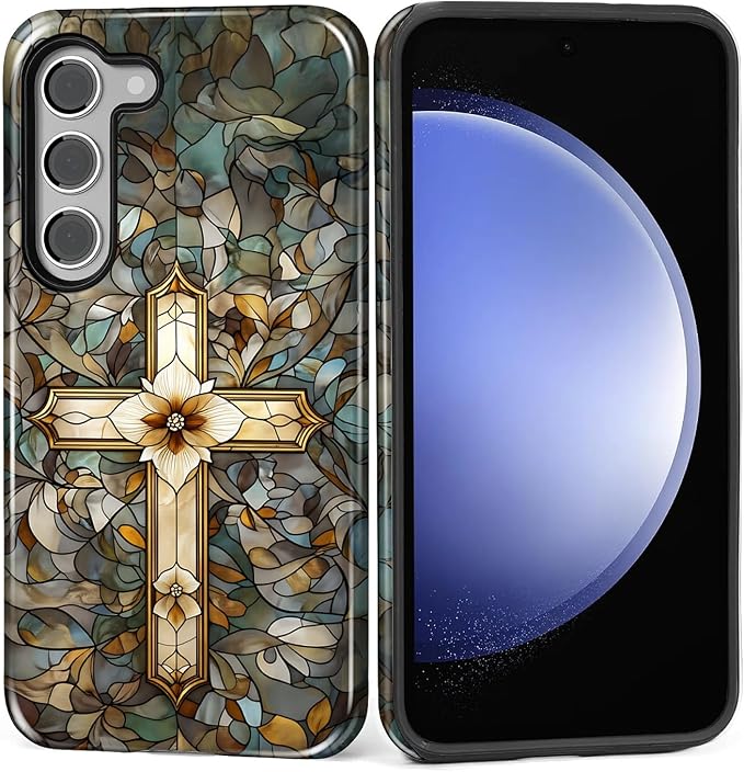 for Samsung Galaxy S23 Plus Case, Christian Cross Stained Glass Pattern Glossy by Teonvpu