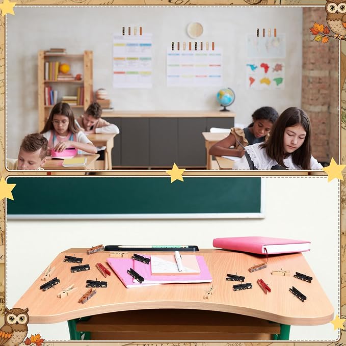 LemonRoad 60 Pcs Push Pin with Wooden Clips Teacher Cork Board Artworks - Image 5