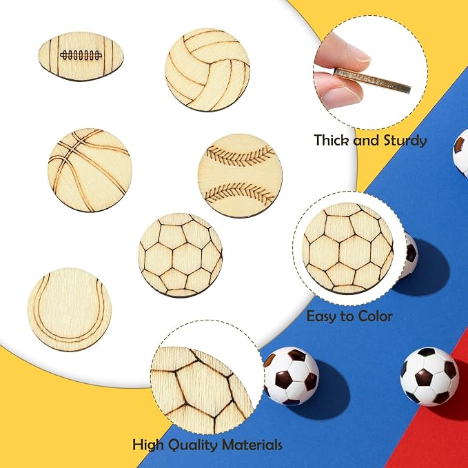 200 pcs Mixed Styles Sport Theme Undyed Wood Cutout Charms Basketball Football - Image 3