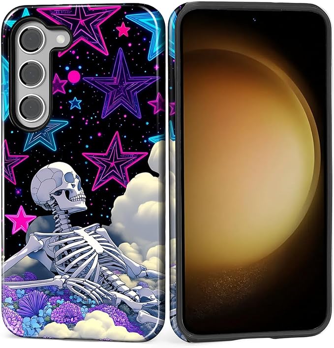 for Samsung Galaxy S23 Case, Skull Star Collage Pattern Glossy 2 in 1 by Teonvpu