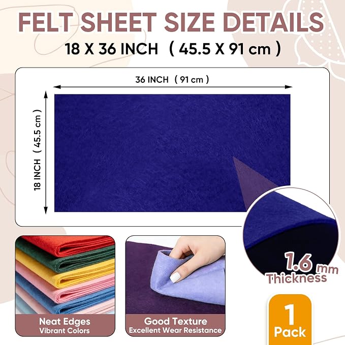 Soft Felt Fabric Sheet 18" x 36", 1.6mm Acrylic Craft Felt, Royal Blue | Soft - Image 2
