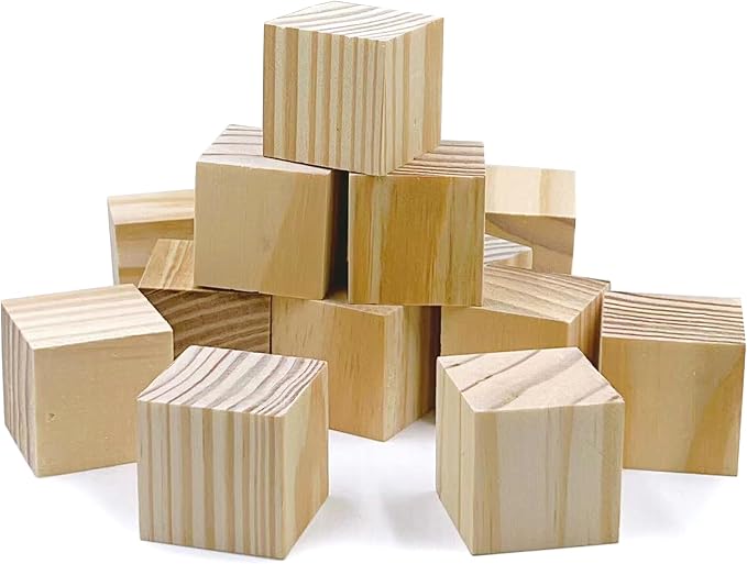 Wooden Blocks for Crafts, Unfinished Wood Cubes, 1.5 Inch Natural Wood Blocks by SIWUCHYE