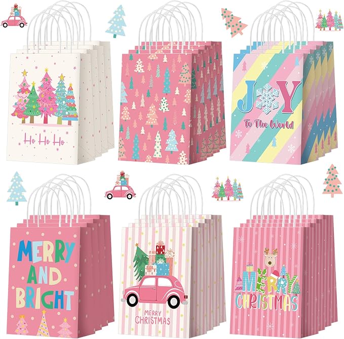 Kolldenn 24 Pcs Pastel Christmas Party Favors Bags Pink Christmas Goodie Gift by Unknown
