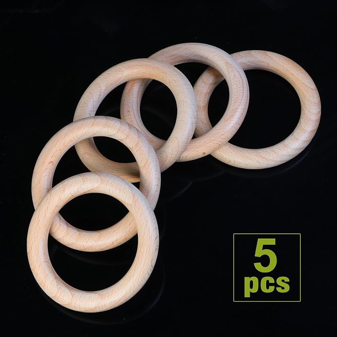 FoDau770 5pcs Natural Beech Wooden Rings, Unfinished Solid Wood Rings Heavy - Image 3