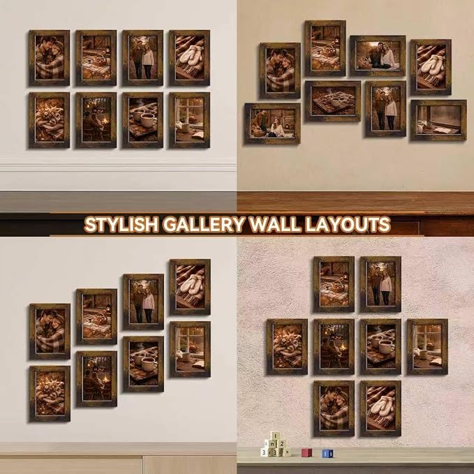5x7 Picture Frames Set of 8, Vintage Rustic Farmhouse Industrial Style Photo - Image 3