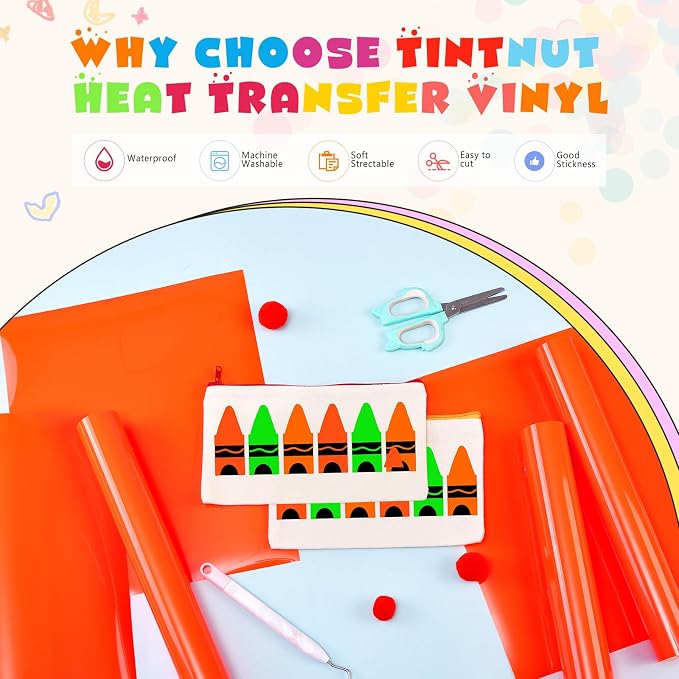 Tintnut Bright Orange Neon Heat Transfer Vinyl, easy cut & weed, stretch - Image 3