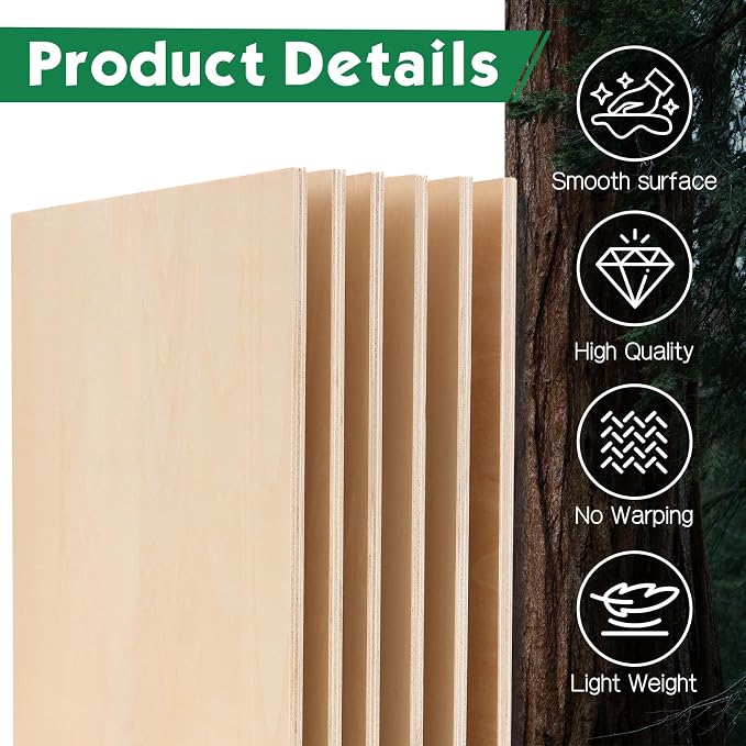 12 Pack Basswood Sheets 1/4x12x12 Inch, 6mm Basswood - Image 3