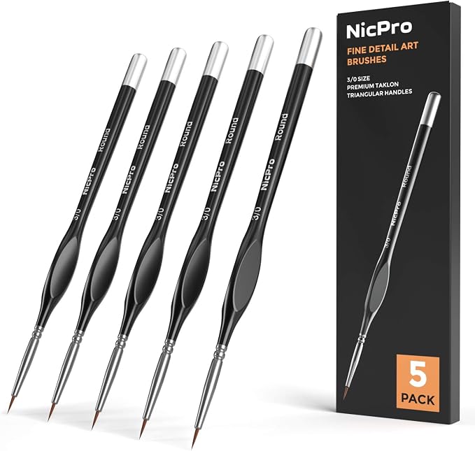 Nicpro 5 PCS Detail Paint Brushes, Extra Fine Tip 000 Miniature Painting Artist by Nicpro