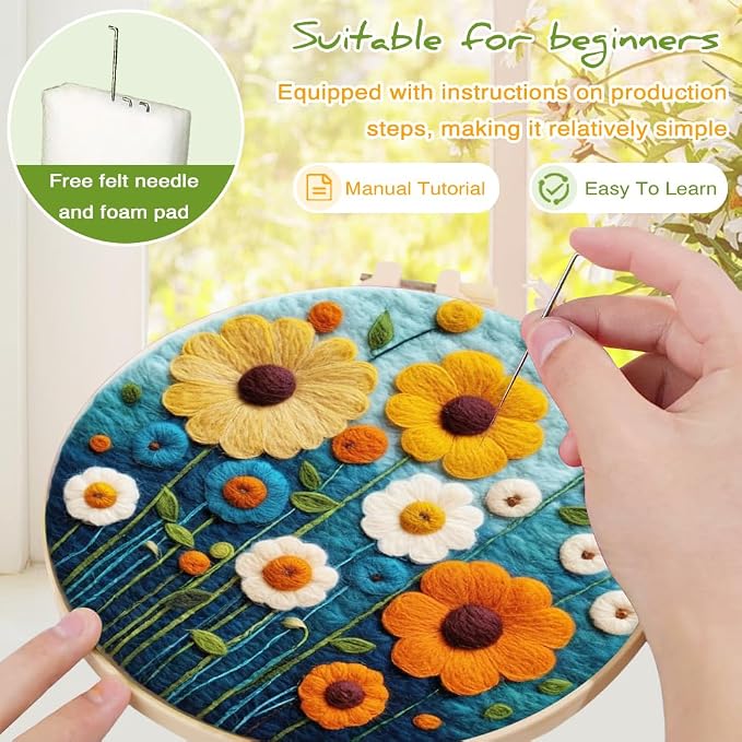Eforcase Wool Felt Painting Needle Felting Kit, Flowers Landscape Tree Mountain - Image 5