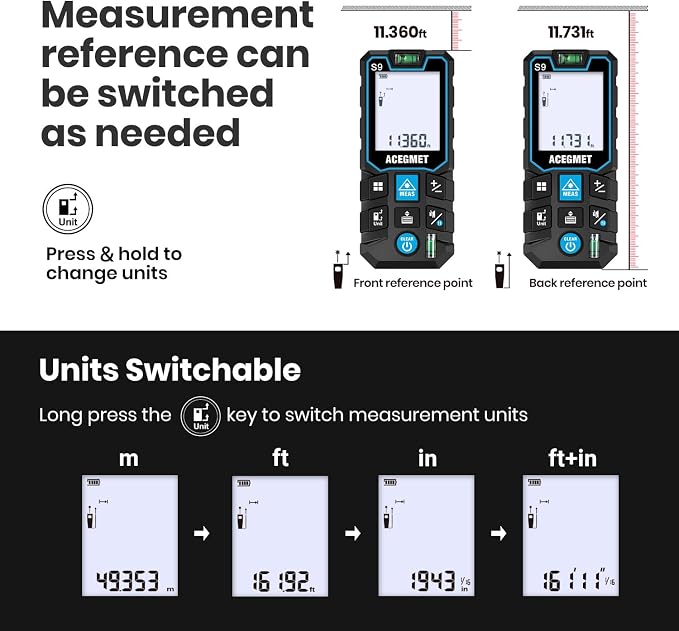 ACEGMET Laser Measure with Phone App, 229ft/70m Laser Measurement Tool with 2 - Image 6