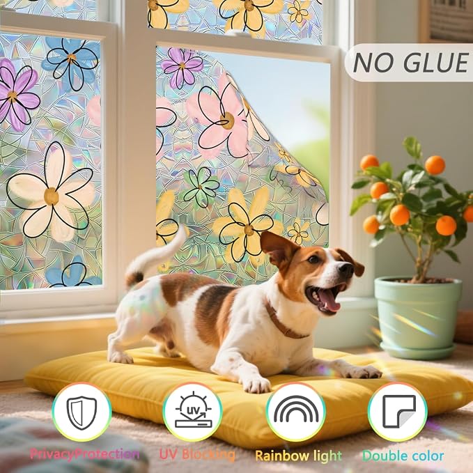 Daisy Flower Stained Glass Window Film Static Cling - Image 3
