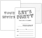 Black and White Birthday Invitations, 25 Double-Sided Invitation Cards by seclate