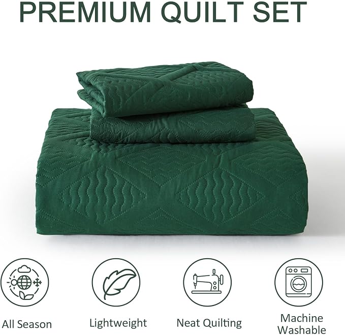 Yiran Quilts King Size, Emerald Green Spring Summer Bedspread Bedding Set - Image 8