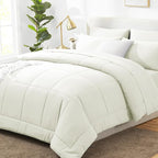 CozyLux Full Size Comforter Set Ivory, 7 Pieces Bed in a Bag, Ivory Comforter by CozyLux