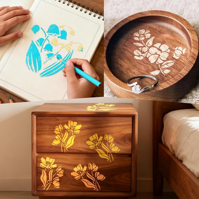 12 Pcs Large Flower Stencils for Painting, 5.12 X 5.12 Inch Flower Stencils for - Image 8