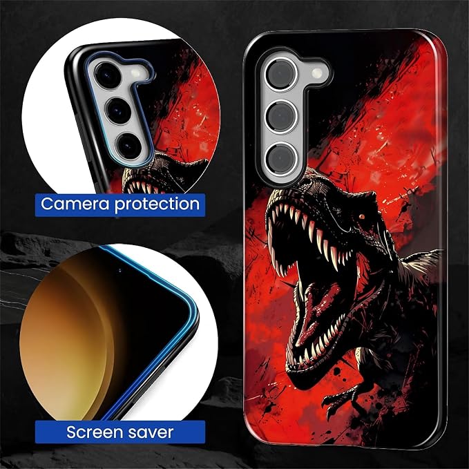 for Samsung Galaxy S23 Case, Cool Dinosaur Red Black Pattern Glossy 2 in 1 - Image 6