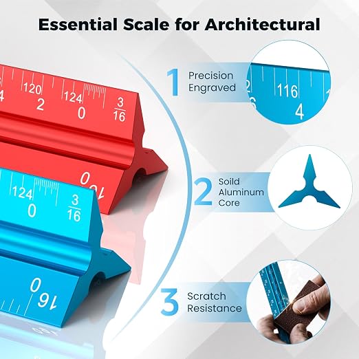 Rena Chris 2PCS Architectural Scale Ruler: 12" Imperial Aluminum Alloy Metal - Image 2