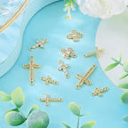 Cheriswelry 10pc Cubic Zirconia Cross Charms 18K Gold Plated Link Pendants | - Image 5