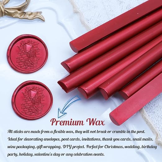 Metallic Red Sealing Wax Sticks, HOSEALING 10pcs Wine Red Glue Gun Sealing Wax - Image 2