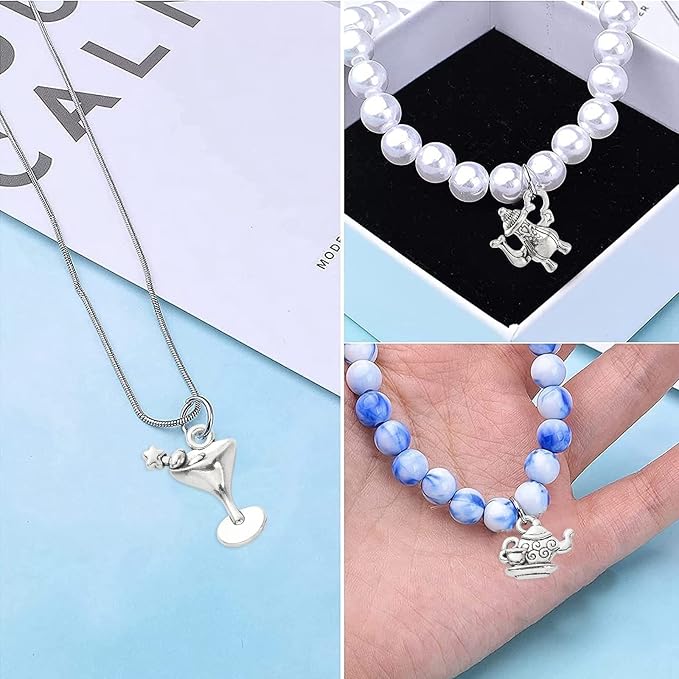 DanLingJewelry 100Pcs 10 Styles Antique Silver Afternoon Tea Theme Charms Tea - Image 7