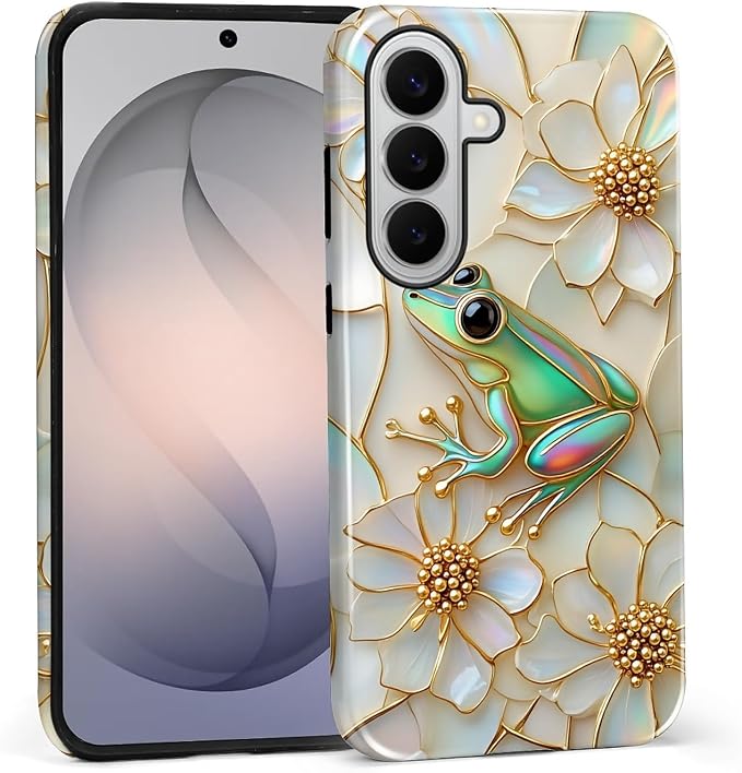 for Samsung Galaxy S26+ Case, Stained Glass Frog Flowers Pattern Glossy 2 in 1 by Teonvpu
