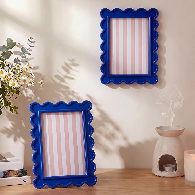 AceOrbit 4x6 Inches Dark Blue Flower Wavy Scalloped Picture Frame Cute Wavy - Image 5