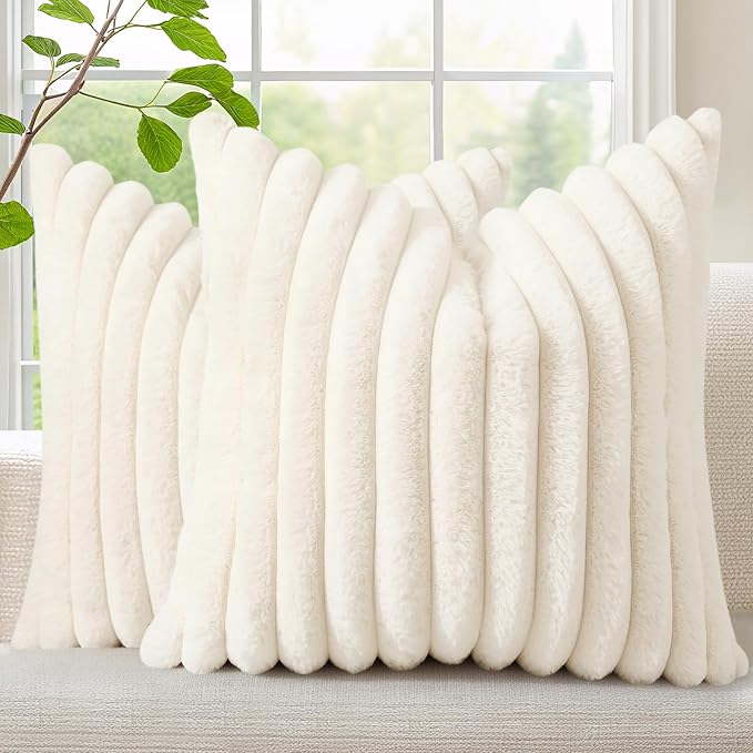 decorUhome Summer Cozy Faux Fur Throw Pillow Covers 26x26 Set of 2 Decorative by decorUhome