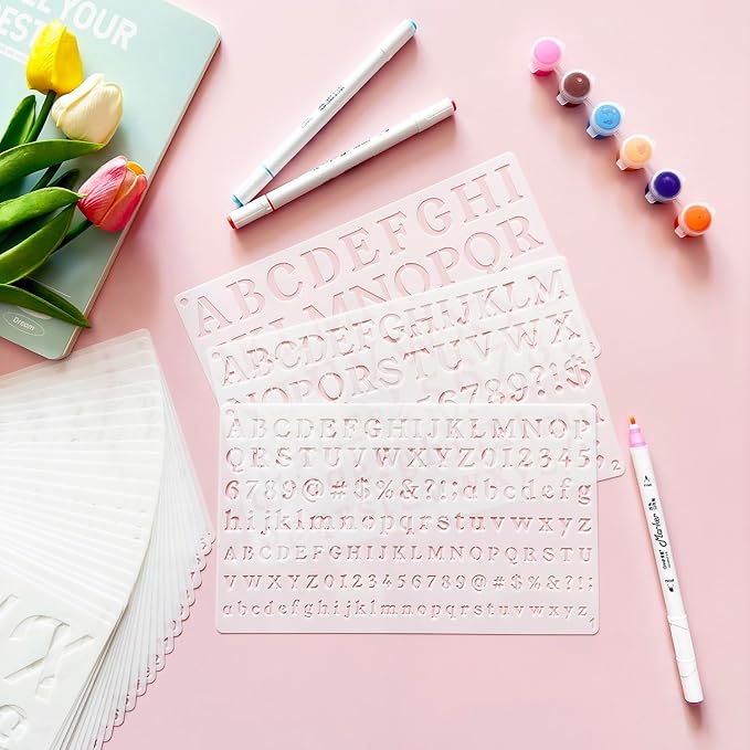 1/3, 2 Inch Letter Stencils for Painting, 28 Pack Reusable Plastic Alphabet and - Image 4