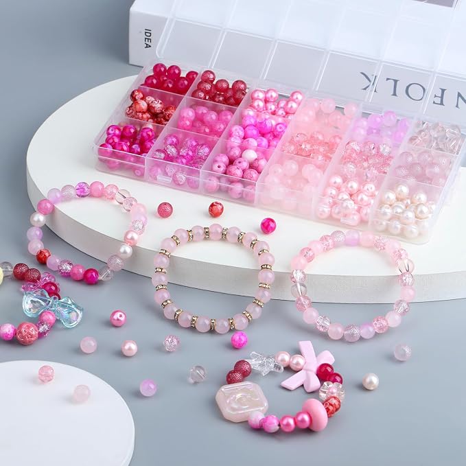DUQGUHO 8mm Pink Beads for Jewelry Making Pink Glass Beads for Crafts Rose - Image 3