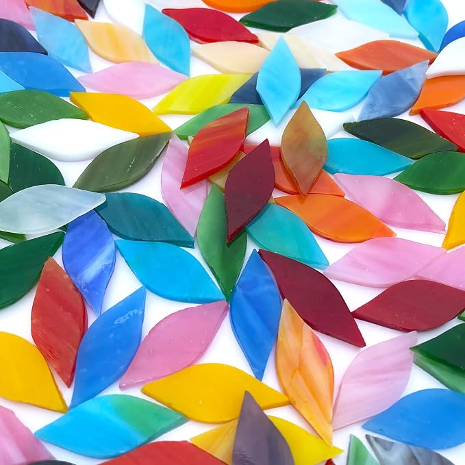 LITMIND 120 Pieces Mixed Colors Mosaic Glass Petals & Leaves, Hand-Cut Stained - Image 5
