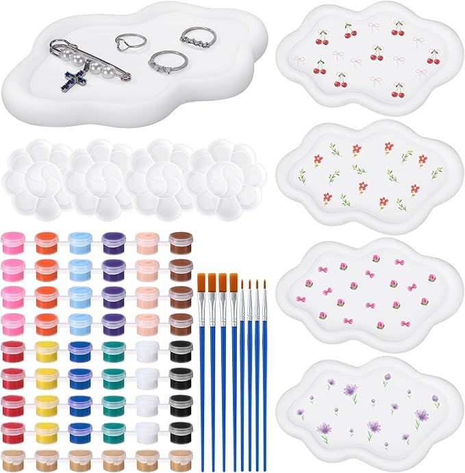 MotiMind 4 Set Ceramics to Paint Cloud Jewelry Tray Ready to Paint Your Own by MotiMind