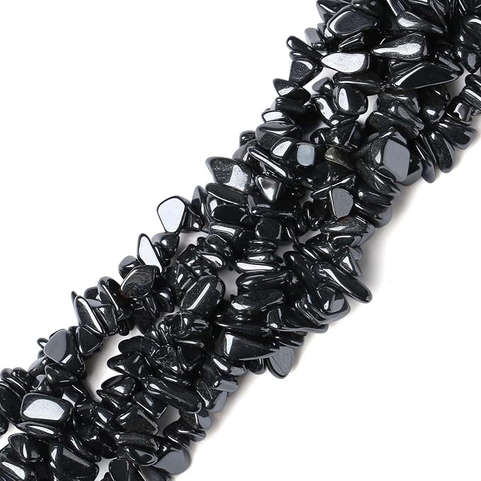 LAIDANLA Black Hematite 400pcs Natural Chip Stone Beads 5-8mm Healing Crystal - Image 2