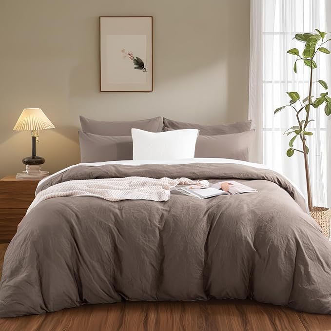 NEXHOME PRO 100% Washed Cotton Duvet Cover Queen Size, Ogranic Natural Linen - Image 2