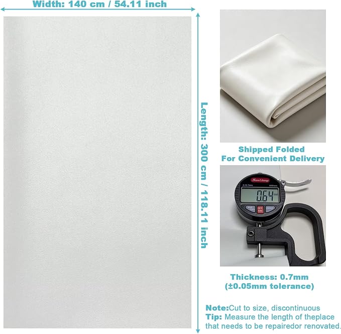 White Faux Leather Fabric 118"×55" Smooth Grain Upholstery Vinyl - Image 6