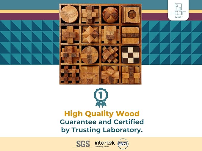 BSIRI 16 in 1 Wooden Brain Teaser Puzzles - Image 3