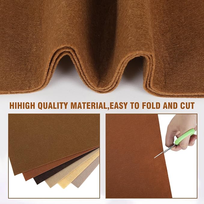 Whaline 18 Pcs Brown Felt Fabric Sheets 6 Colors Assorted Soft Thick Craft Felt - Image 3