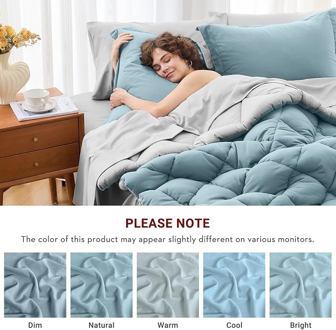 MUXHOMO 7 Pieces California King Comforter Set, Reversible Bed in a Bag Cal - Image 4
